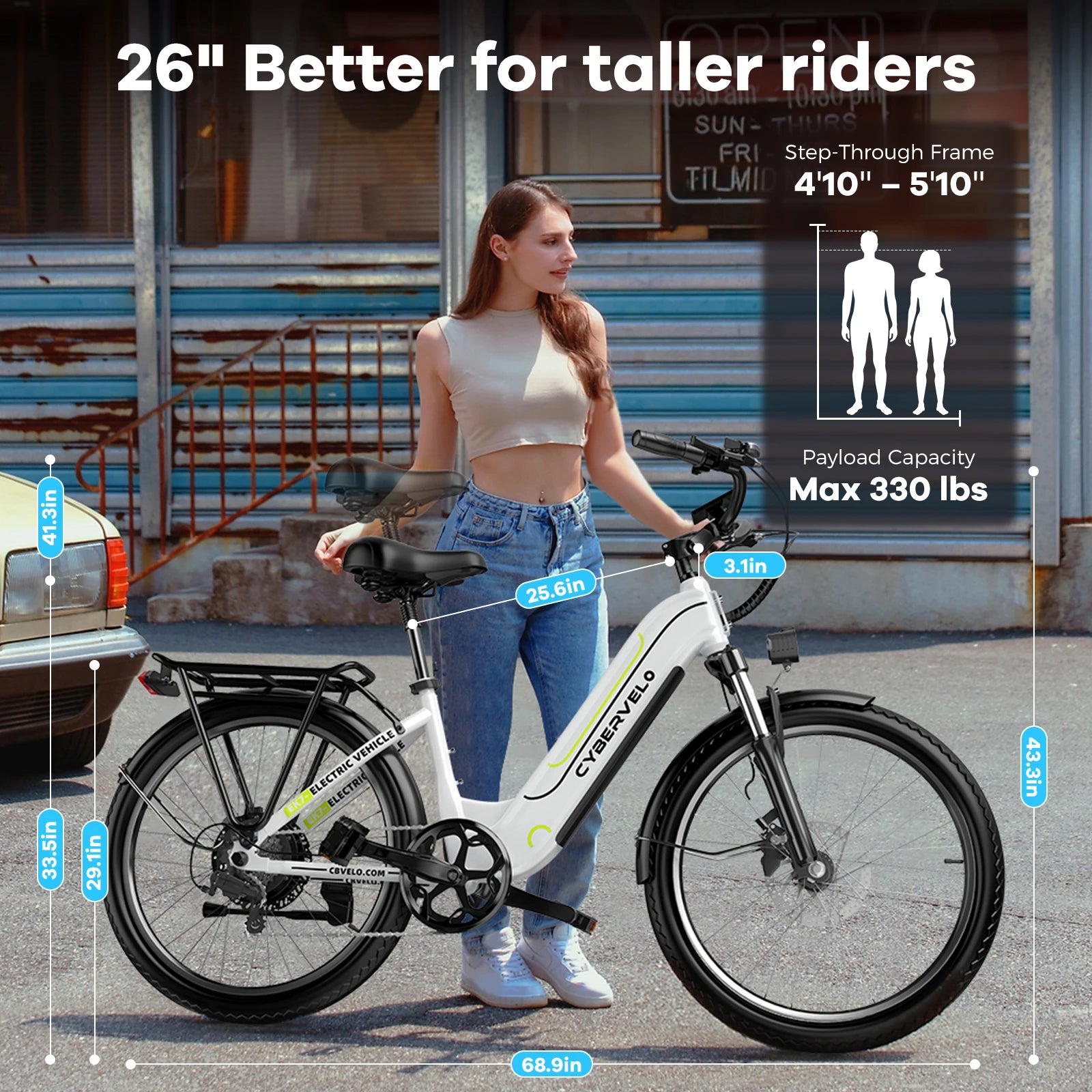 1000w Motor Peak 26 inch E-Bike for Adults, 48V 25AH Removable Battery, Long range Step-Thru 7-Speed City Commuter EK7 & EK10