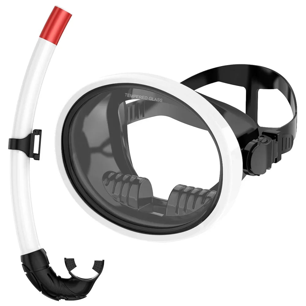 Oval Snorkel Mask Spearfishing Mask Classic Retro-Style Panoramic Wide View Scuba Goggles Tempered Glass Lens Wet Tube for Adult