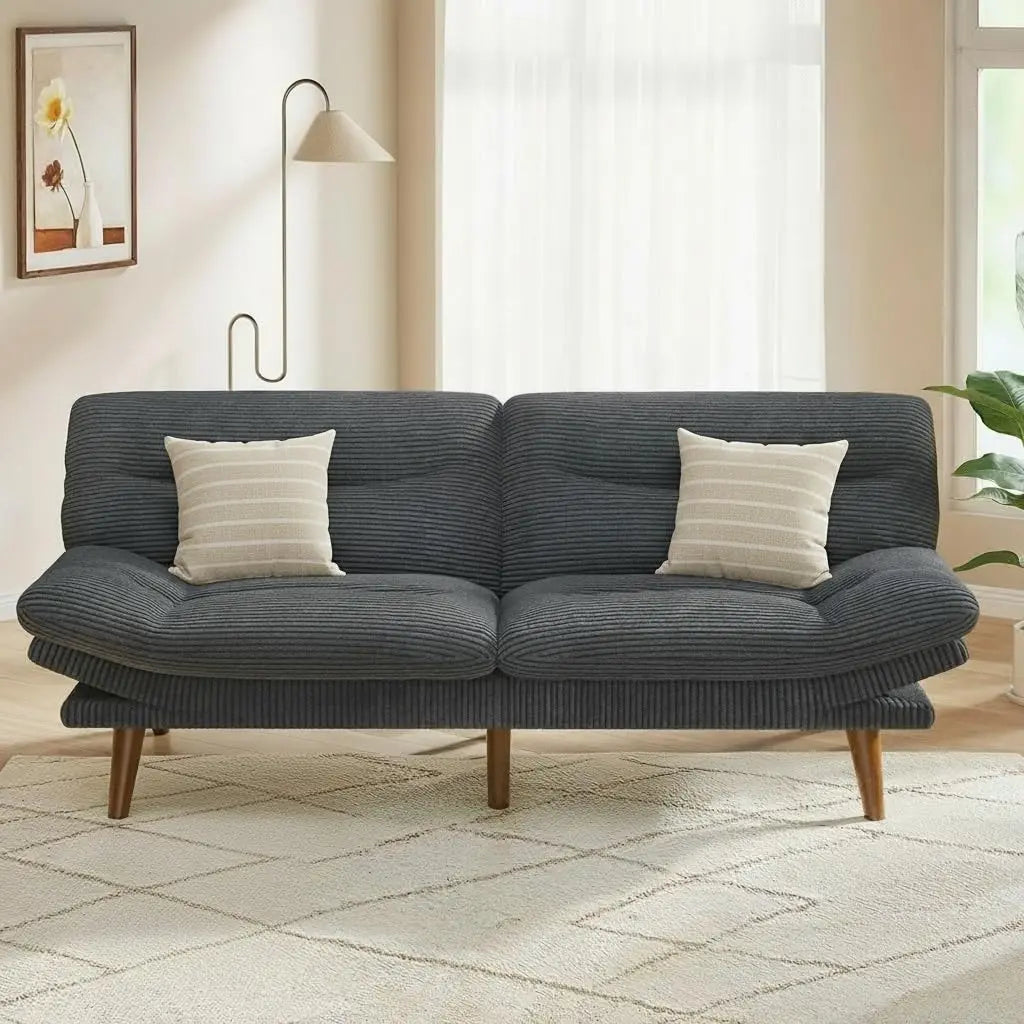 66in Corduroy Convertible Futon Sofa Bed Adjustable Backrest Armrests 3in1 Sleeper Small Space Living Office Grey Customized