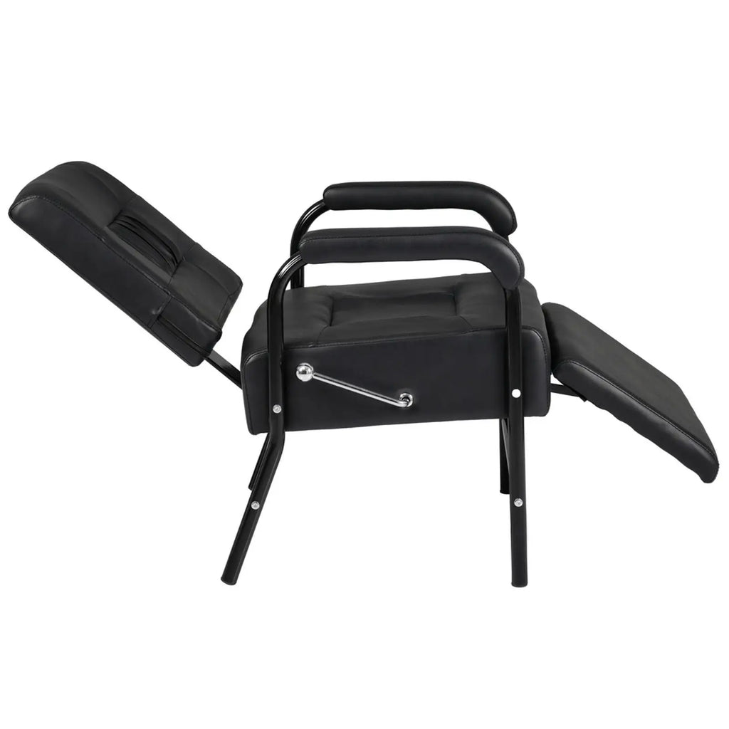 Adjustable Reclining Shampoo Chair with Footrest Black PU Leather Salon Equipment for Hair Salon Use