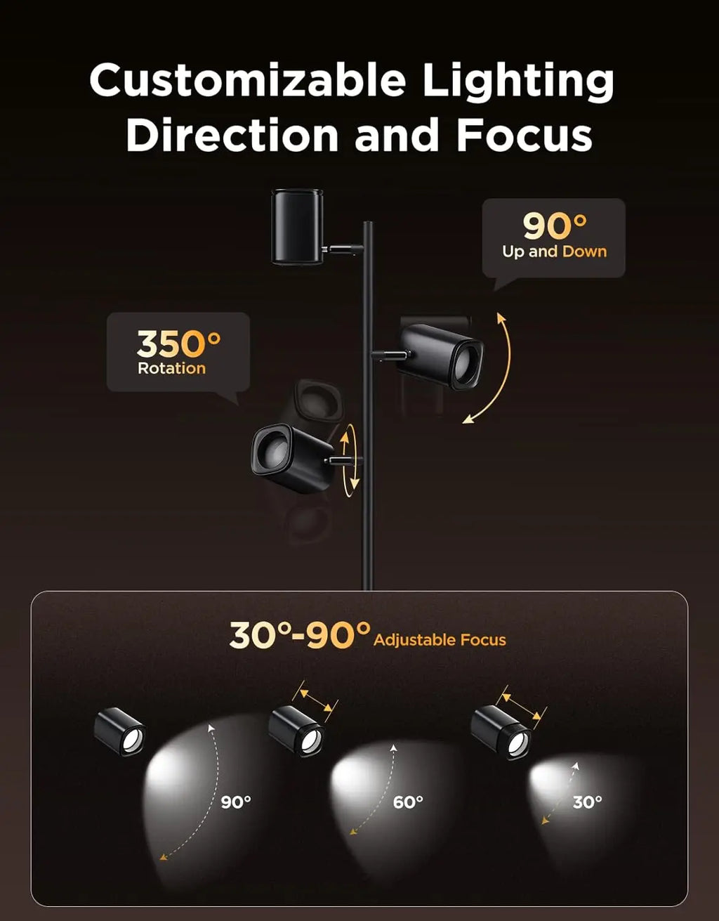 Smart Tree Floor Lamp with Matter, 3 Rotatable Lights, 64 Dynamic Scenes, Music Sync for Living Room