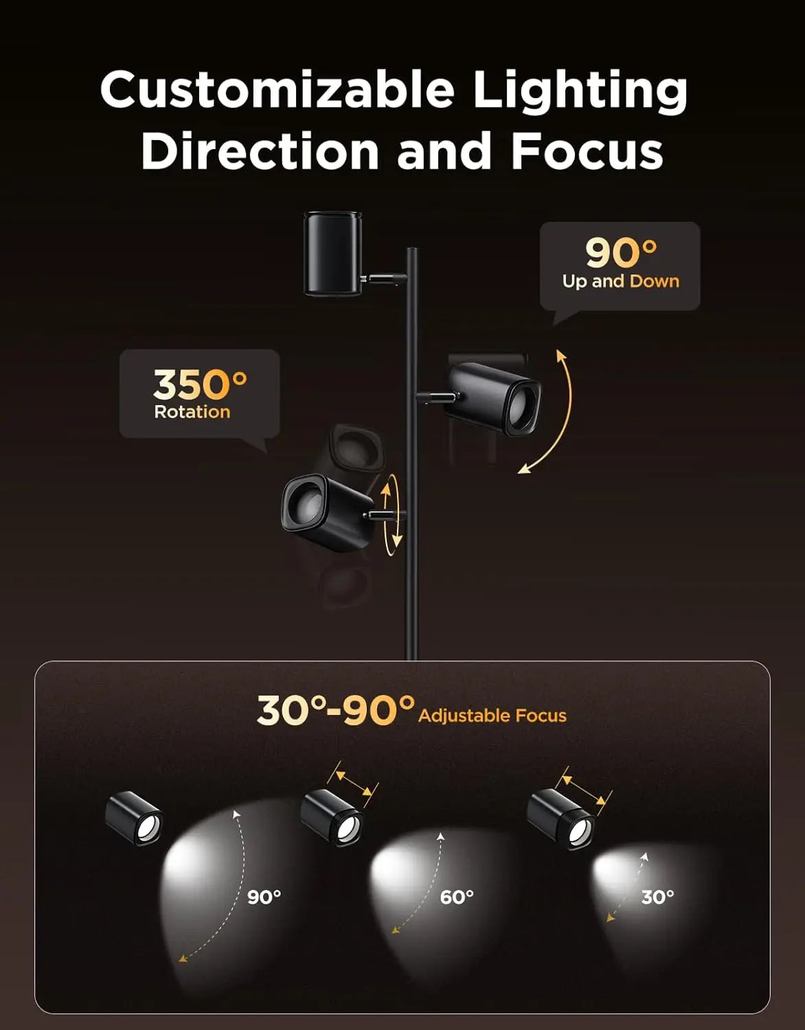 Smart Tree Floor Lamp with Matter, 3 Rotatable Lights, 64 Dynamic Scenes, Music Sync for Living Room