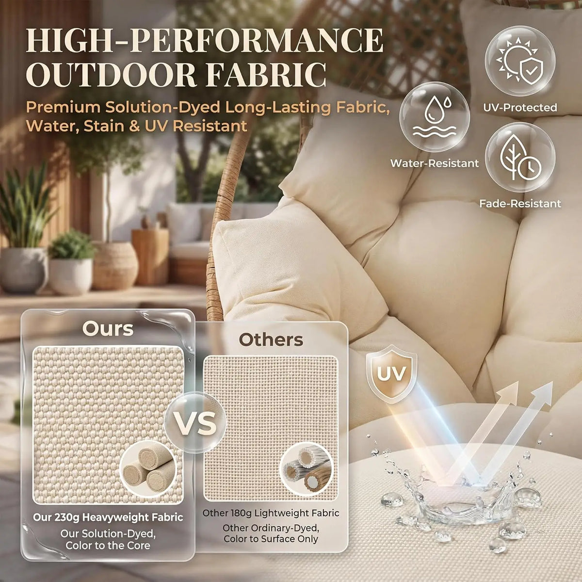 Wicker Egg Chair with Ottoman, Indoor Outdoor Egg Basket Lounge Chair w/Cushion, Oversized Egg Seat with Legs