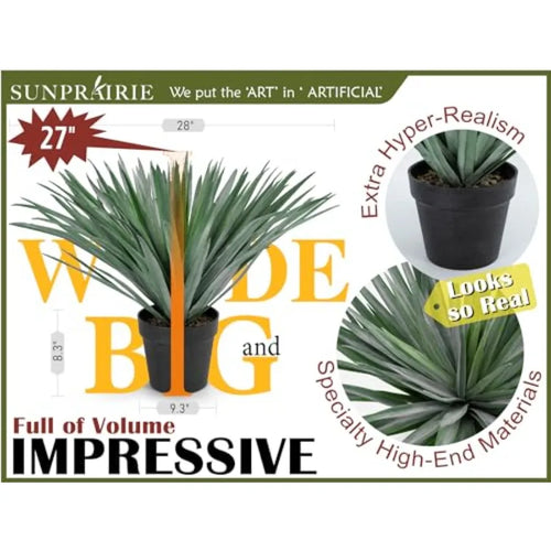 27 inches Tall Artificial Agave Plant in Black Pot with Real Stone Pebbles 126 Realistic Leaves Large Faux Plants Indoor and Ou