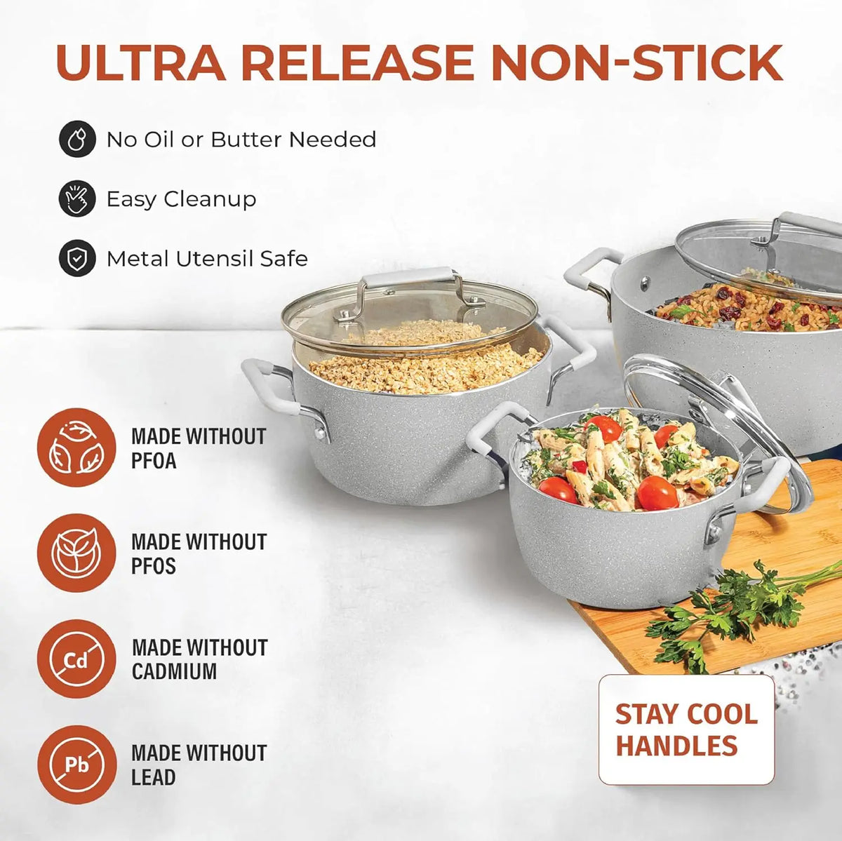 Nonstick Stackable Cooking Pots Set, 6-Piece Gray Granite Coating, Space-Saving Kitchen Cookware with Lids for Home Chefs