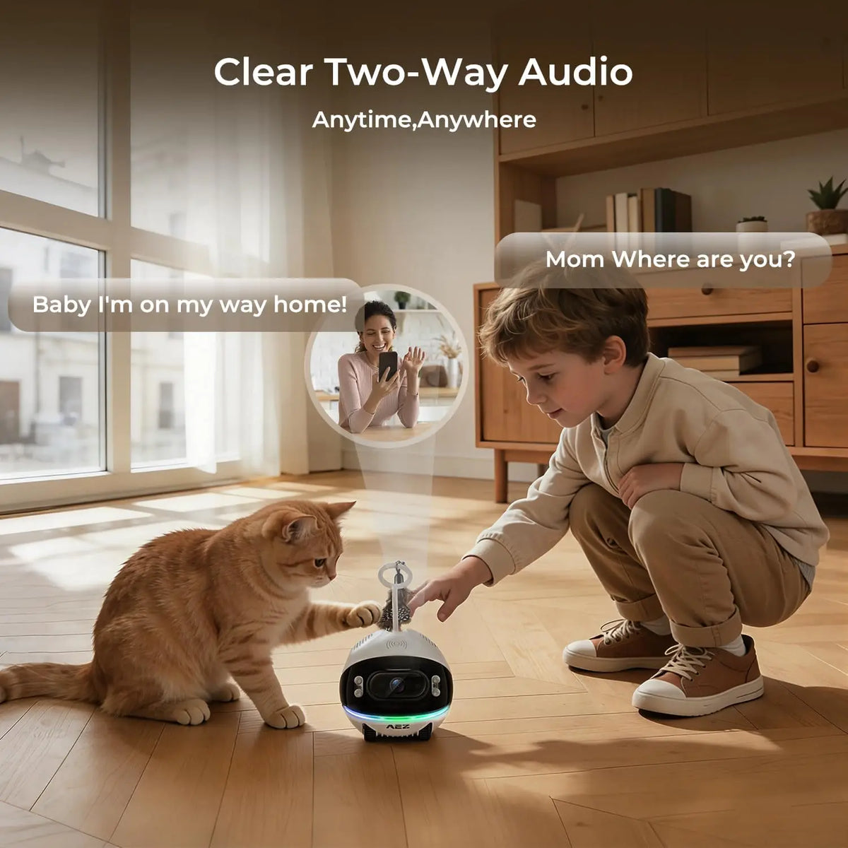 1080P Dual Lens Indoor Movable Security Camera with Night Vision, 2-Way Talk, App Control for Pets/Baby/Elderly