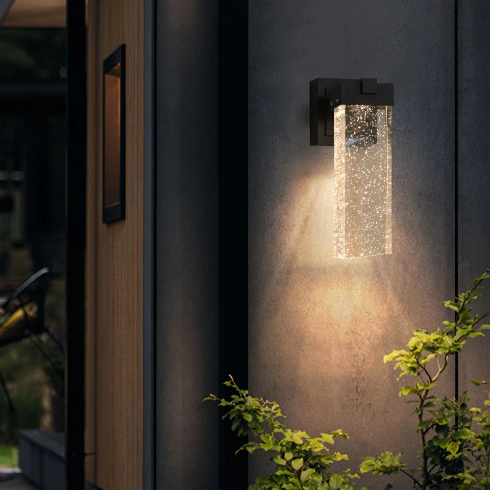 2-Pack Outdoor Wall Light Fixture, Weatherproof LED Wall Sconce with Bubble Crystal and Light Sensor - 12W Per Lamp