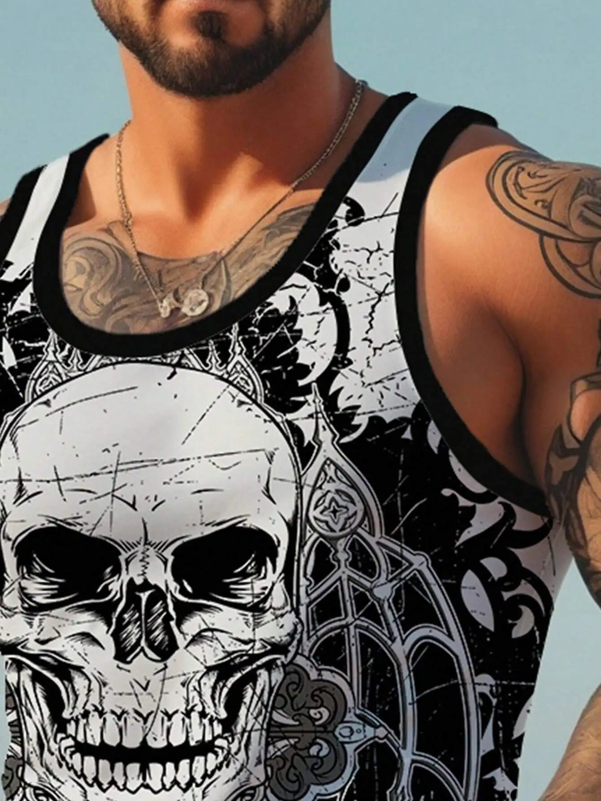 Men's Gothic Skull Print Sleeveless Tank Top - Casual Summer Wear