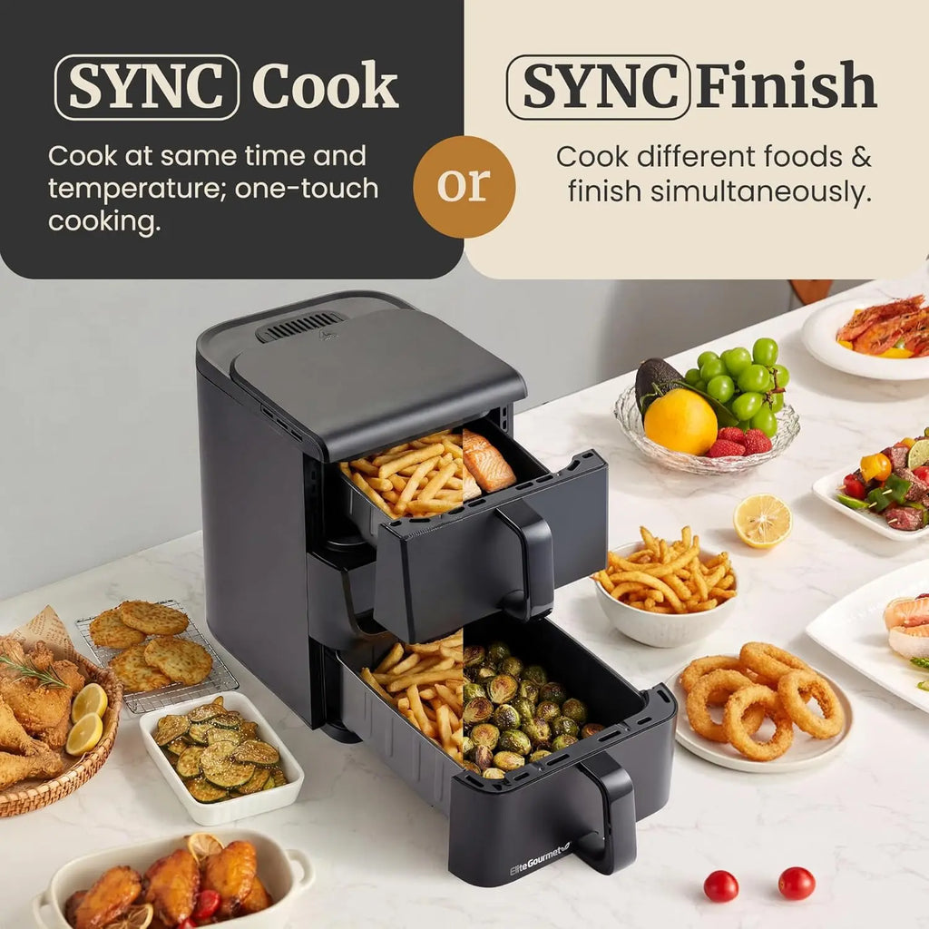 Dual Stacked Air Fryer, 10.5 Qt Total Capacity, Sync Cook & Finish, 10 Presets, PFAS-Free Baskets, 1700W