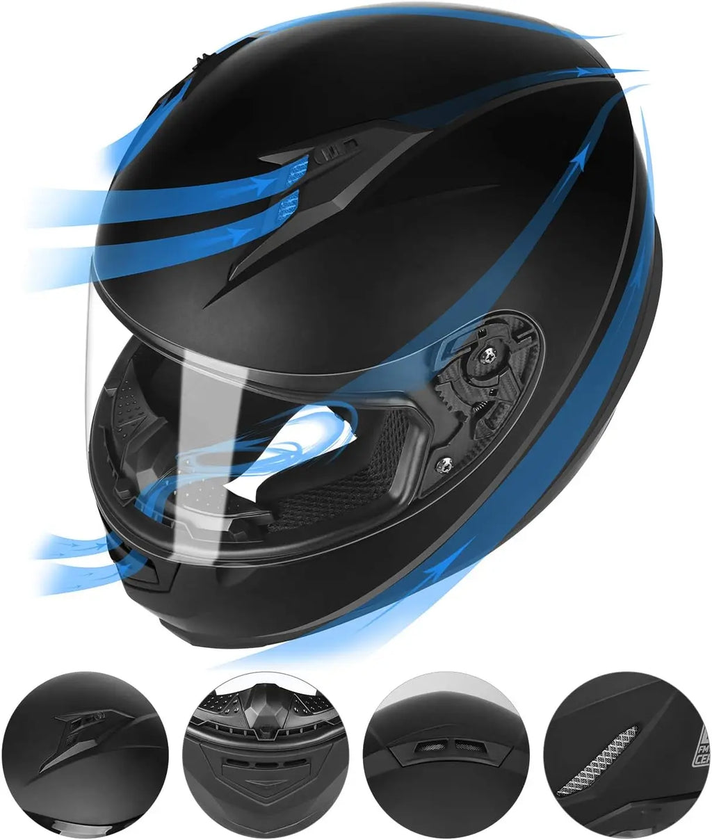 GLX GX11 Compact Motorcycle Helmet - Matte Black, Large - Full Face w/ Tinted Visor, DOT Approved