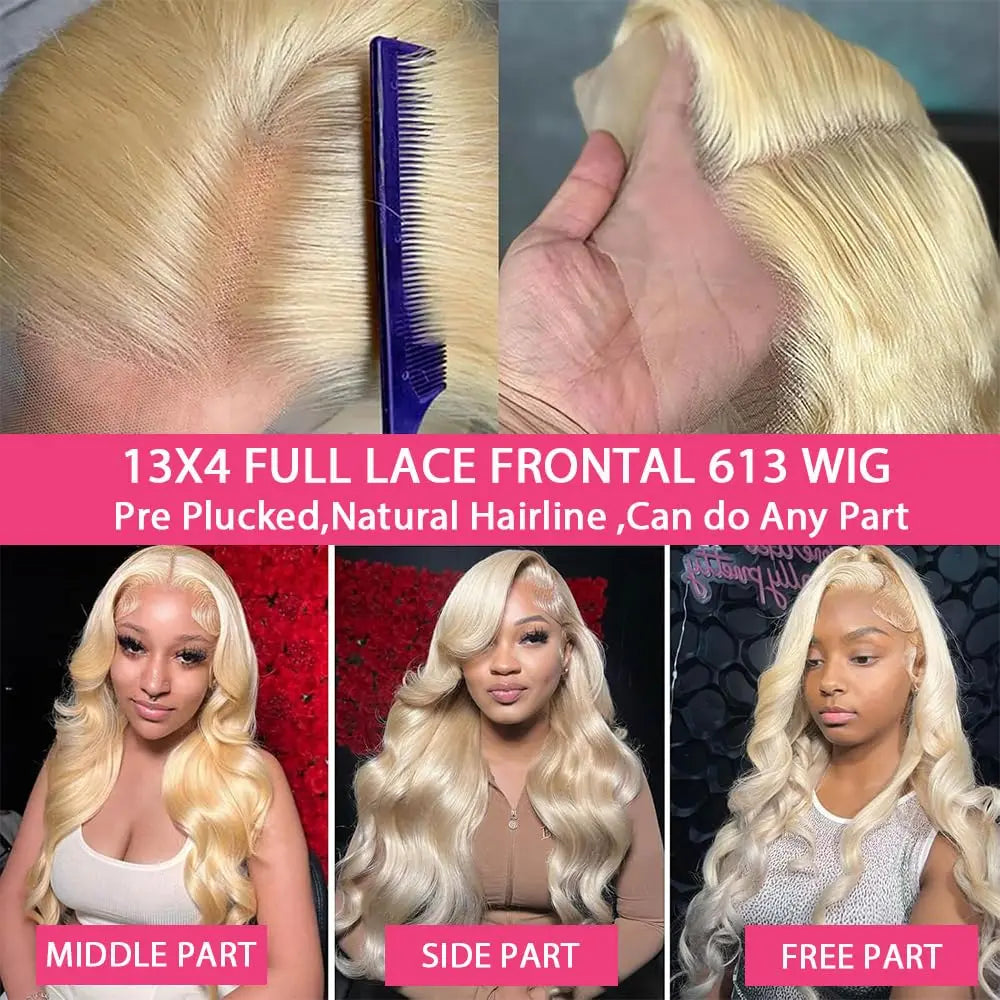 Lemoda 613 13x4 Full Lace Frontal Human Hair Wig 200 Density Body Wave HD Transparent Lace Wig Pre Plucked 15A Virgin Blonde
