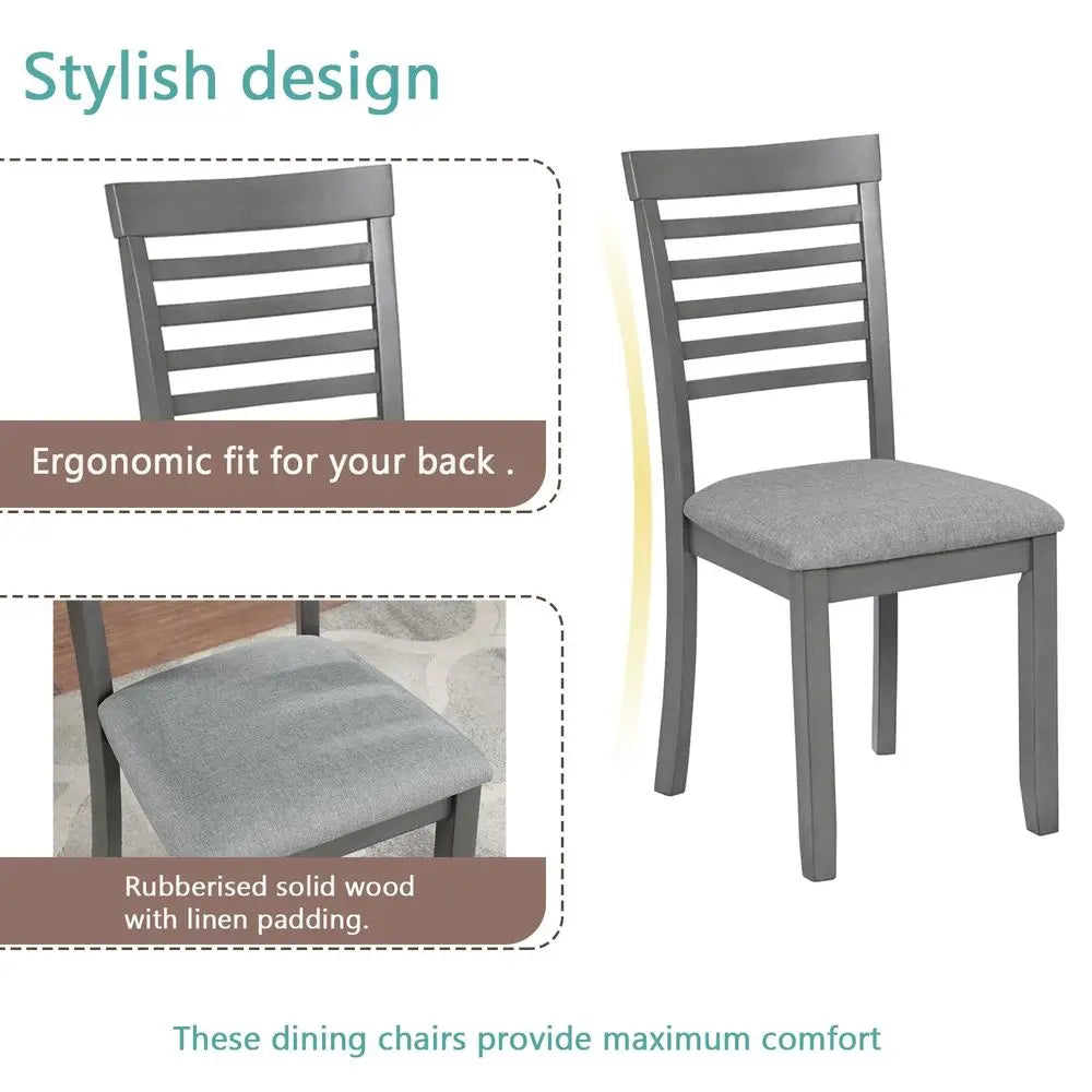 Style 5 Piece Dining Table Set, Rectangular Kitchen Table with 4 Upholstered Chairs, Rustic 5 Piece Dining Table Set for Living