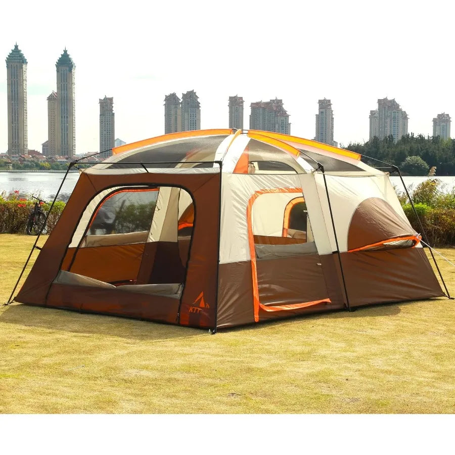 Extra Large Tent 6101214 Person StyleB Family Cabin Tents with 2 Rooms 3 Doors and 3 Windows Featuring Mesh Panels Straight Wal