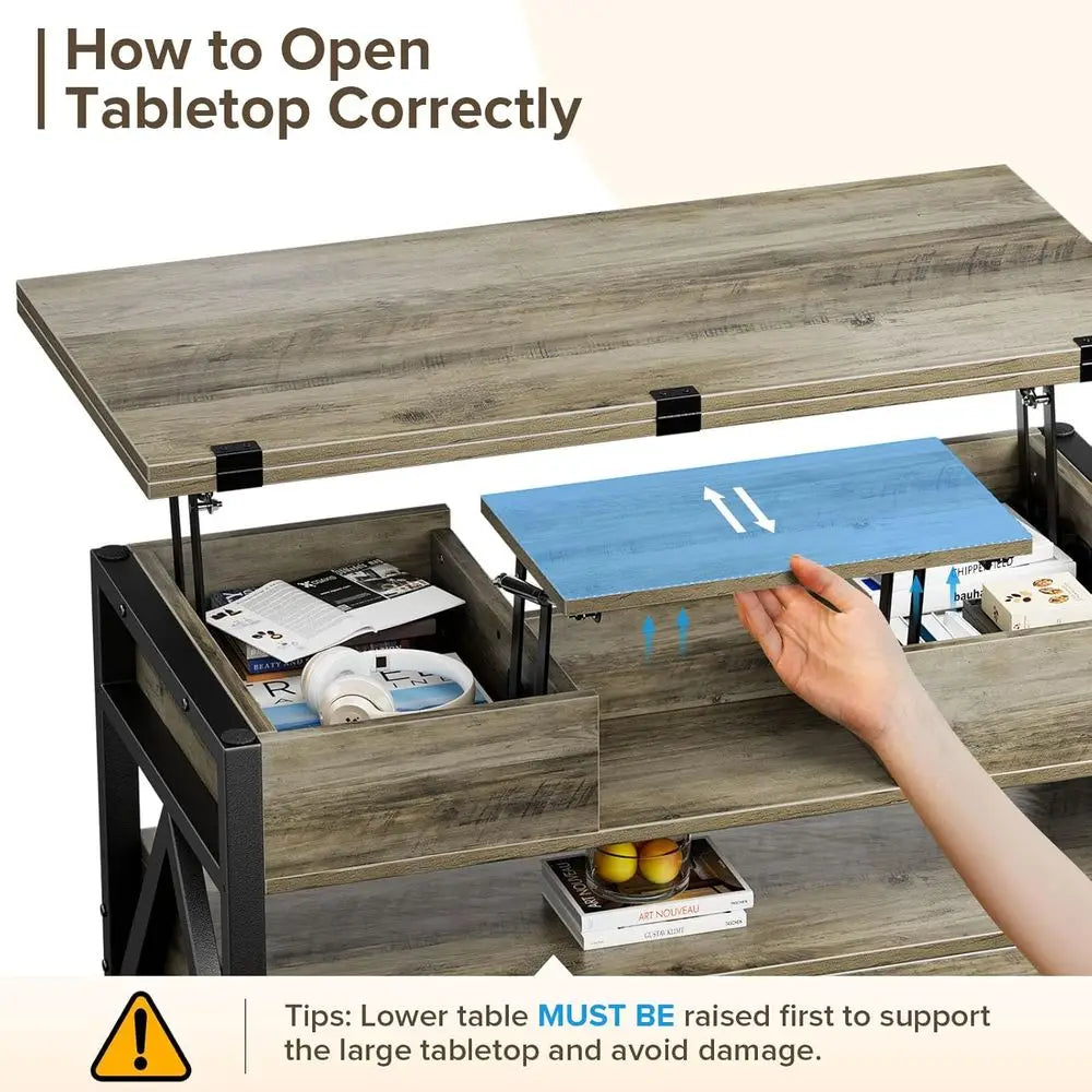 40" Lit Top Coee Table,4 in 1 Multi-unction Lit Coee Tables with Storage Ders and Hidden Comparen,armhouse Coee Table with Litin