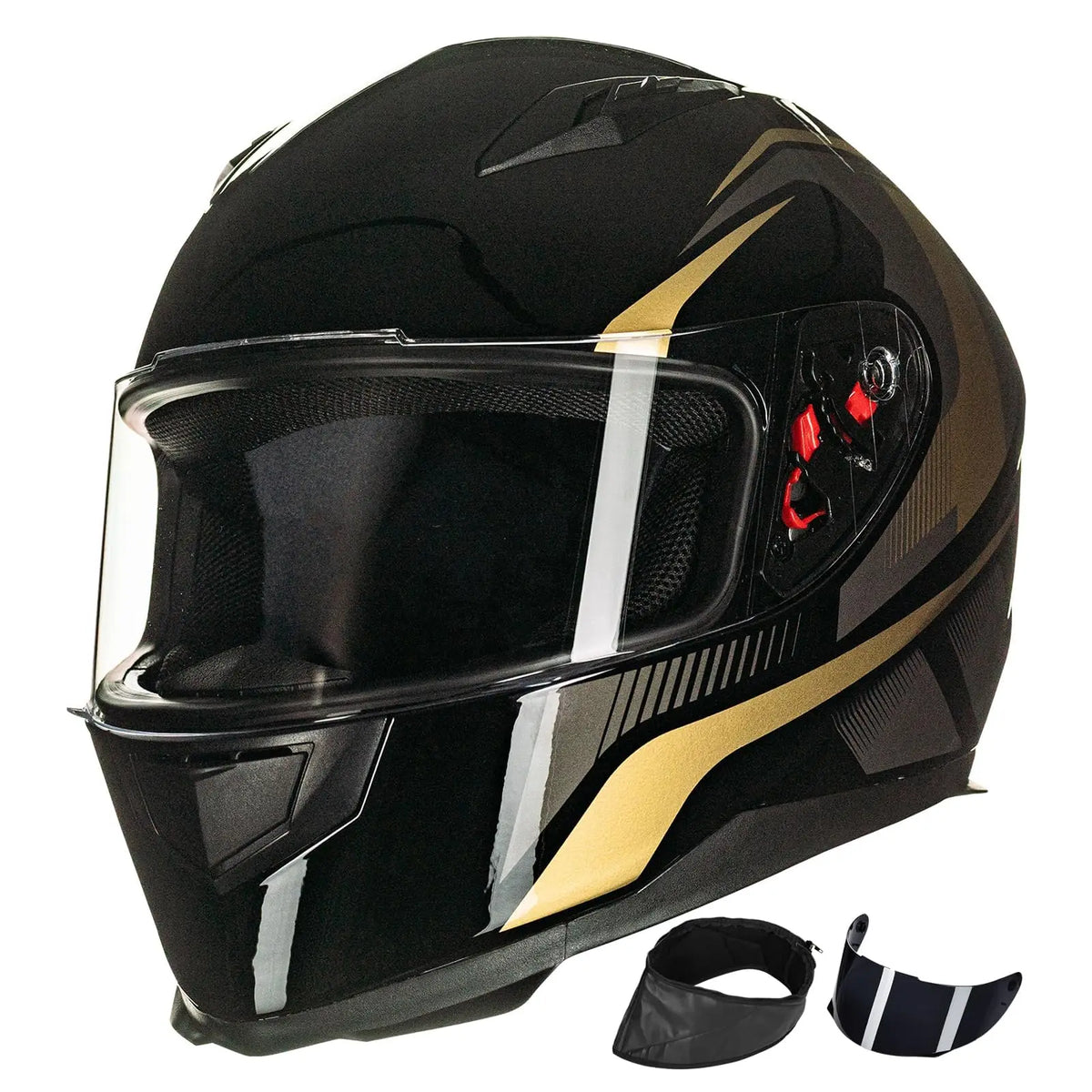 ILM Full Face Motorcycle Street Bike Helmet with Removable Winter Neck Scarf + 2 Visors DOT Model ILM-313 (L, Matte Black)