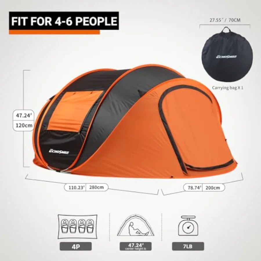 Instant Pop Up Camping Tent, 4 Person, Easy Setup Tent, Water Resistant Dome, Portable with Carry Bag