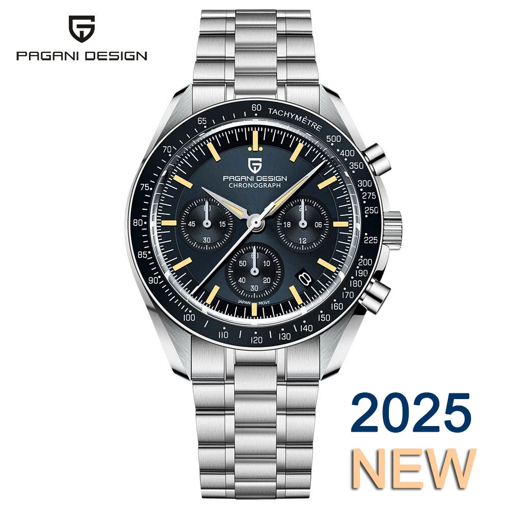 2026 New PAGANI DESIGN Moon Blue Men's Watches Luxury Quartz Watch For Men Chronograph AR Sapphire Waterproof VK63 Men Clock