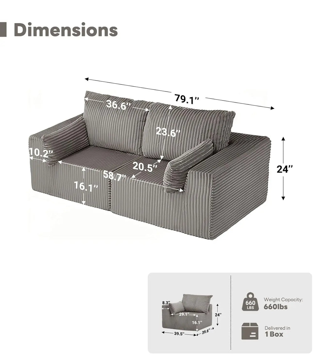 Modular Sectional Cloud Sofa Comfy Boneless Angled Armrest Wide Deep Seat Living Room Grey High Density Oversized, Customized