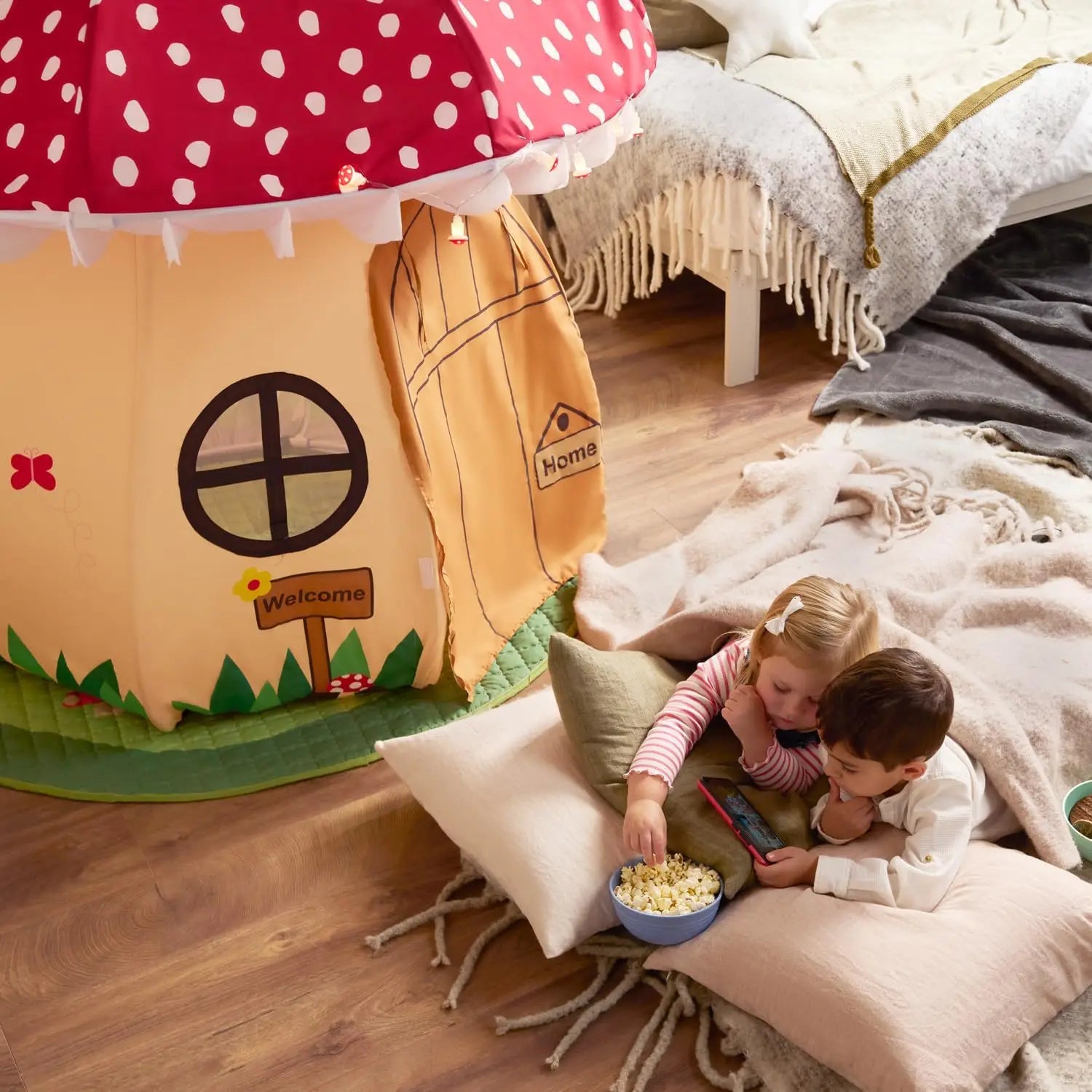 Enchanted Mushroom Play Tent for Kids 3+ - Indoor Adventure House with Lights and Mat