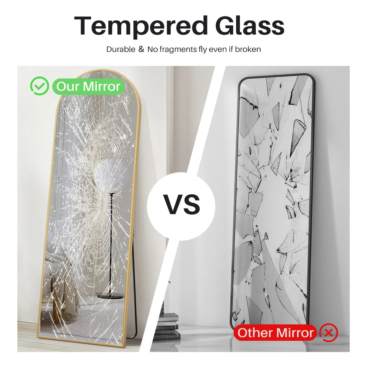 Arched/Rect Full Length Mirror, Full Body Mirror With Stand, Hanging Or Leaning For Wall, Aluminum Alloy Thin Frame Floor Standi