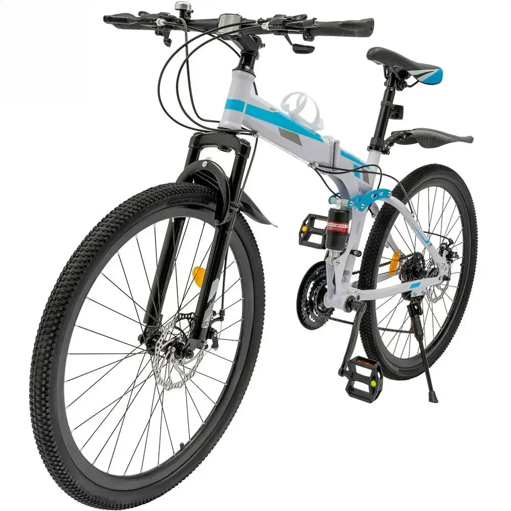 26" Folding MTB Bicycle with 21 Speed, Dual Disc Brakes, Men’s Mountain Bike for School, Commuting, and Outdoor Sports