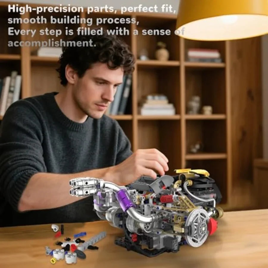 V8 Engine Model Kit Building Set That Runs Technic with APP Control Motor and Light Spray Collectible Mechanical Engineering fo