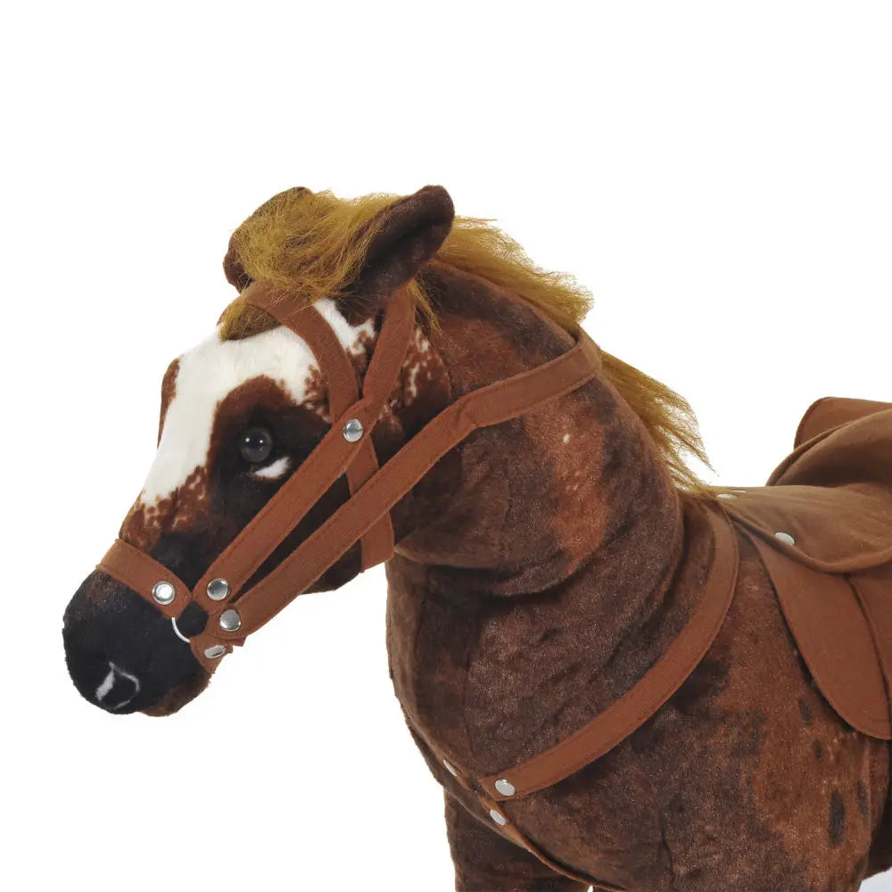 Qaba Sound Stuffed Horse Ride-On for Toddlers3-5: Neigh/Gallop, Padding, Soft Feel, Brown