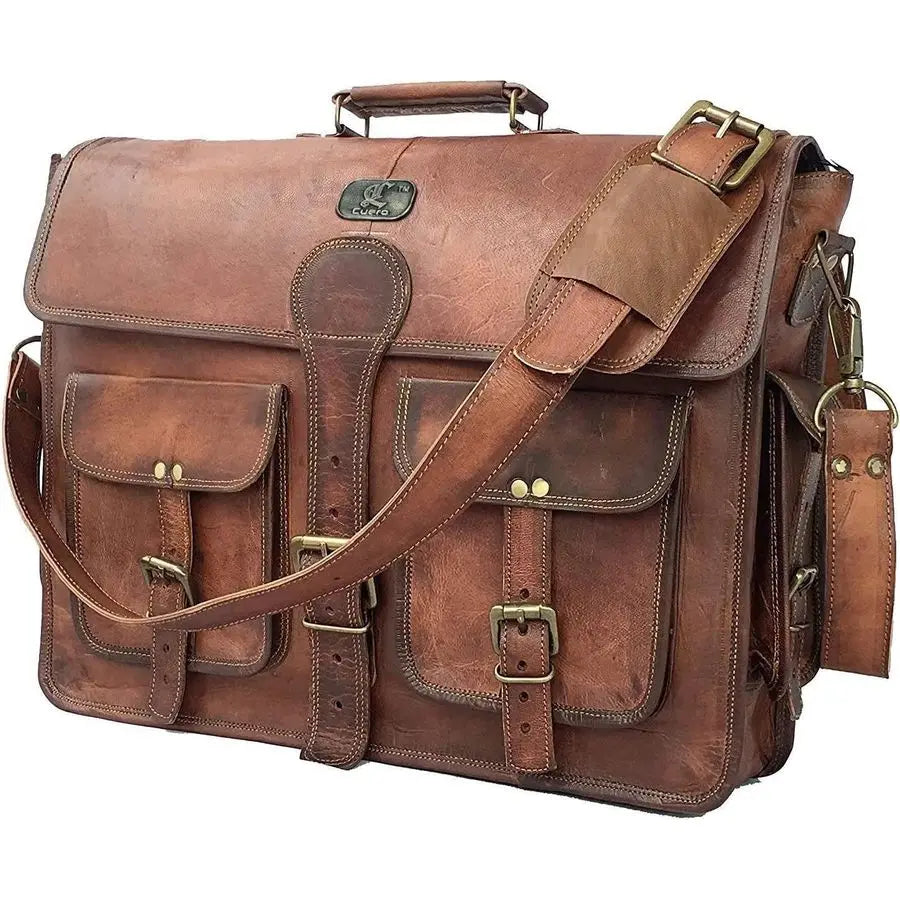 Leather Messenger Bag for Men, 18 Inch Laptop Crossbody, Handmade Leather Shoulder Satchel Bag for Men, Full Grain Business Brie