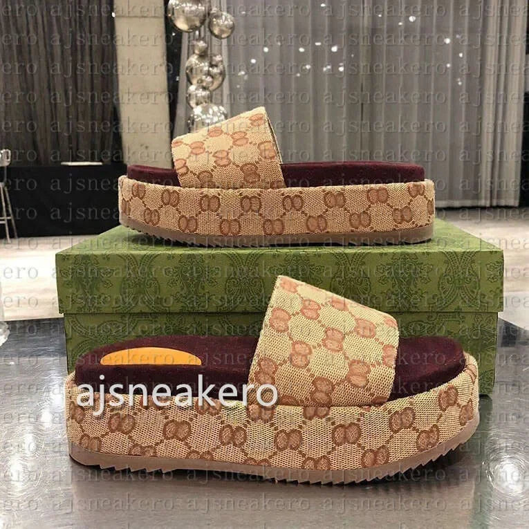 Designer Sandals slippers embroidered slippers Sandals Platform sliders canvas Flat Mules Platform Embroidered Linen High Heel S