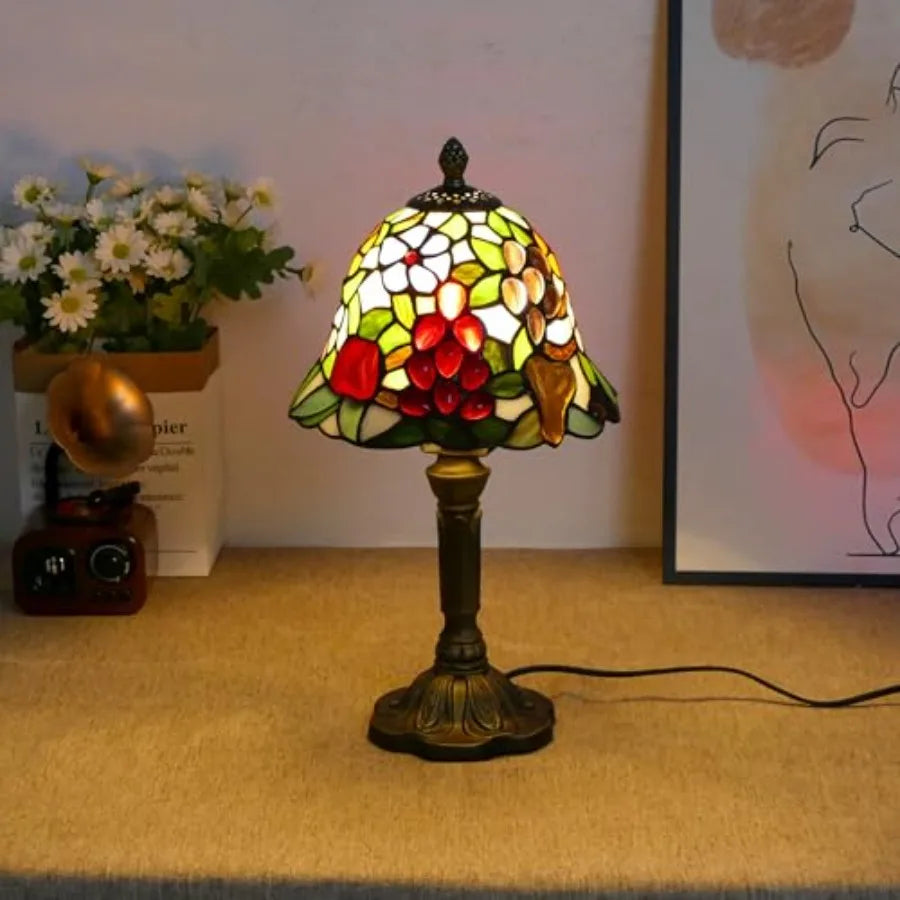 Mini Tiffany Table Lamp Nightstand Lamps Handmade Stained Glass Bedside Lamp Fruit Night Light for Office Bookcase Bar Bedroom