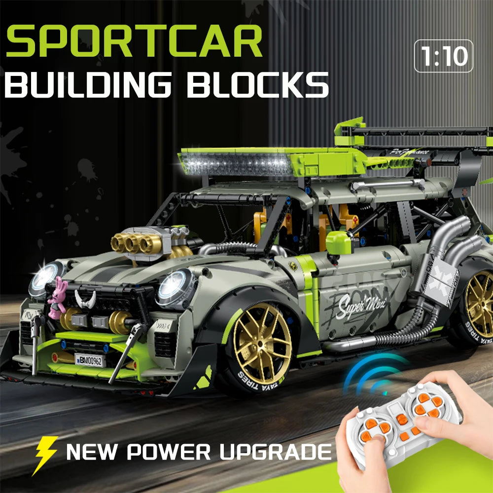1:10 Scale MOC Technical RC Sports Car Building Blocks Kit with Motor DIY Assemble Racing Model Gift for Kids Adults Bricks Gift