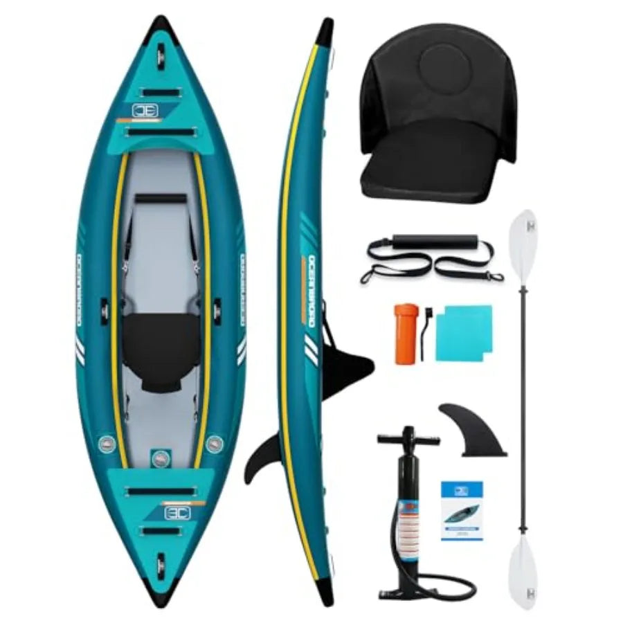 Inflatable Sit-in Kayak for Adults 1-2 Person Blue/Sky Blue with Paddle Seat Pedal Hand Pump Bag Lightweight Durable Material E
