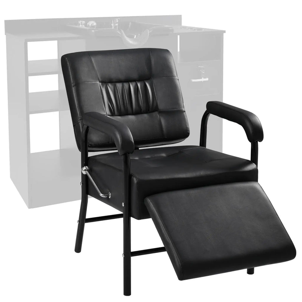 Adjustable Reclining Shampoo Chair with Footrest Black PU Leather Salon Equipment for Hair Salon Use