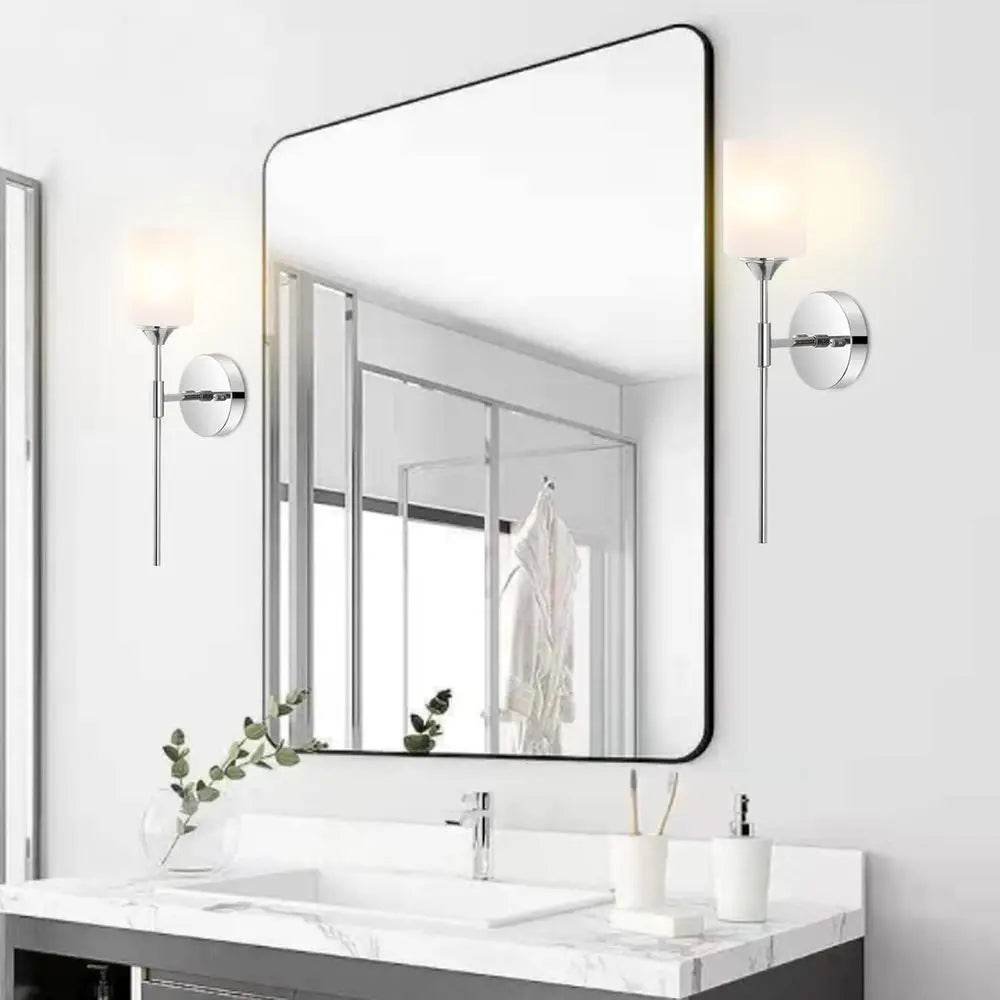 Pair of White Glass Cylinder Sconces, Mid-Century Modern Bathroom Vanity Lights, Industrial Style Wall Lamps for Home Decor