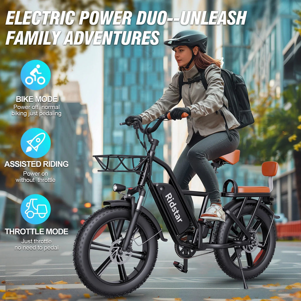 Ridstar Electric Bicycle for Adults 1500W 48V 15AH Road City Ebike for Adult 20Inch Fat Tire City Commuter eBike Max 330LBS