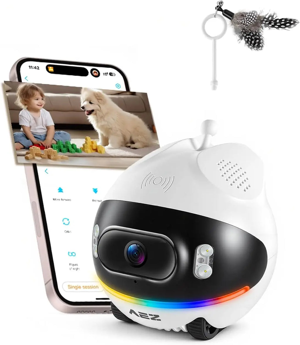 1080P Dual Lens Indoor Movable Security Camera with Night Vision, 2-Way Talk, App Control for Pets/Baby/Elderly