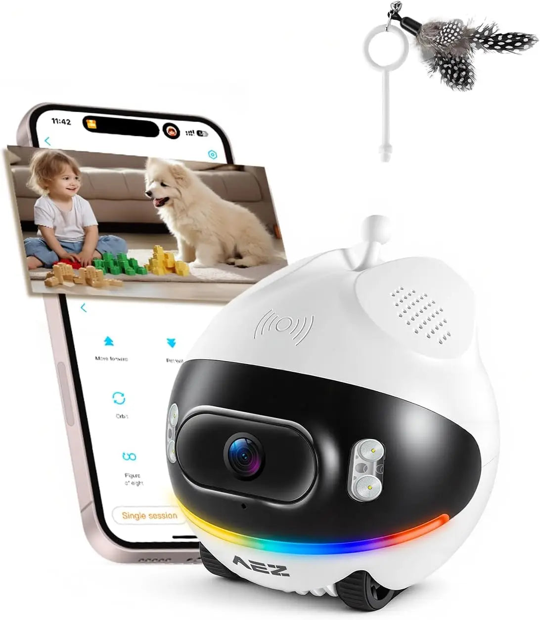 1080P Dual Lens Indoor Movable Security Camera with Night Vision, 2-Way Talk, App Control for Pets/Baby/Elderly