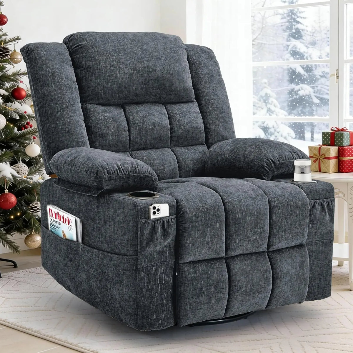 Adult 360° Rotating Rocking Chair, Gliding Recliner with Massage and Heating Functions, Customizable