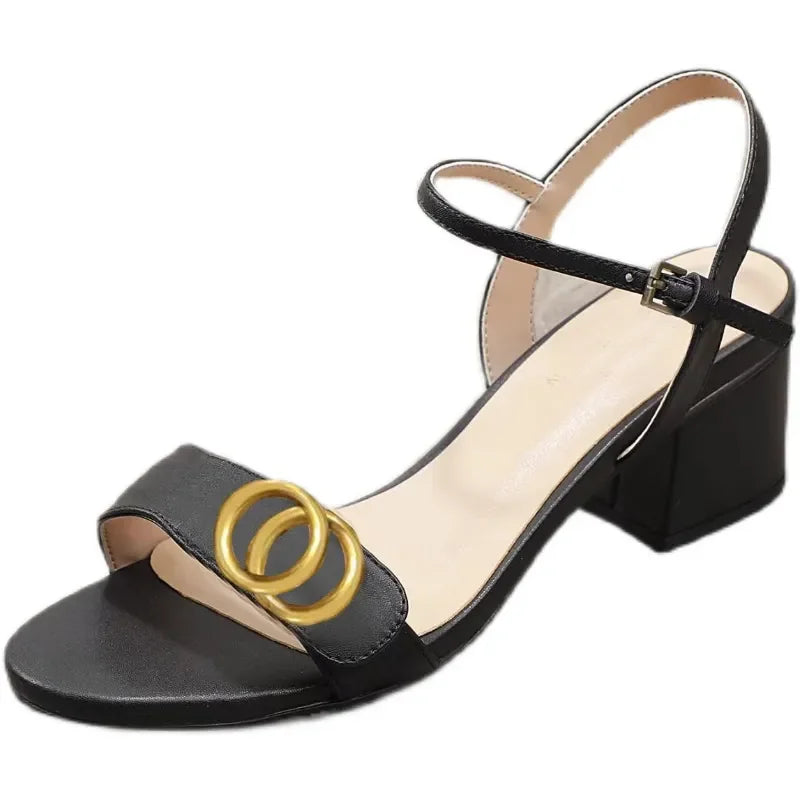 classic high heeled sandals party fashion 100 leather women work shoe designer sexy heels 5cm lady metal belt gg gucciis guccis