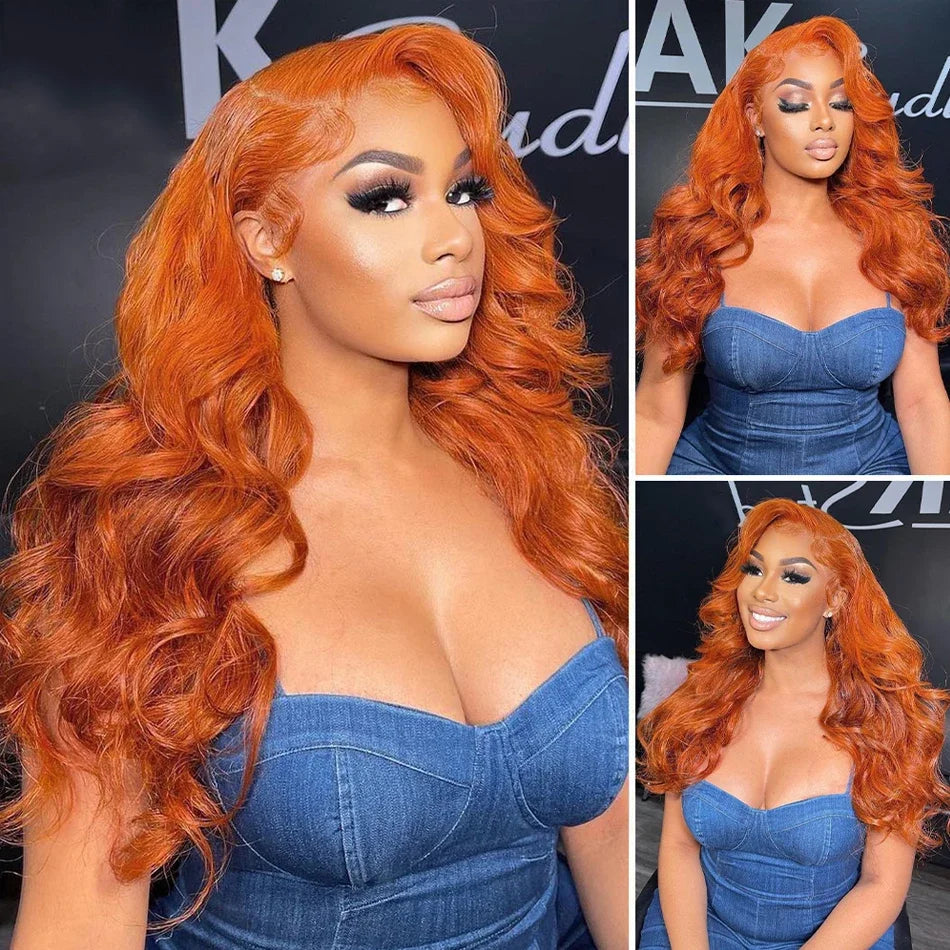 30 Inch Ginger Orange Body Wave Human Hair Wig HD 13x4 Lace Frontal Glueless Brazilian Style for Black Women