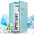 Dual Door Refrigerator with Removable Glass Shelves and LED Light Full Size for Home Kitchen Blue