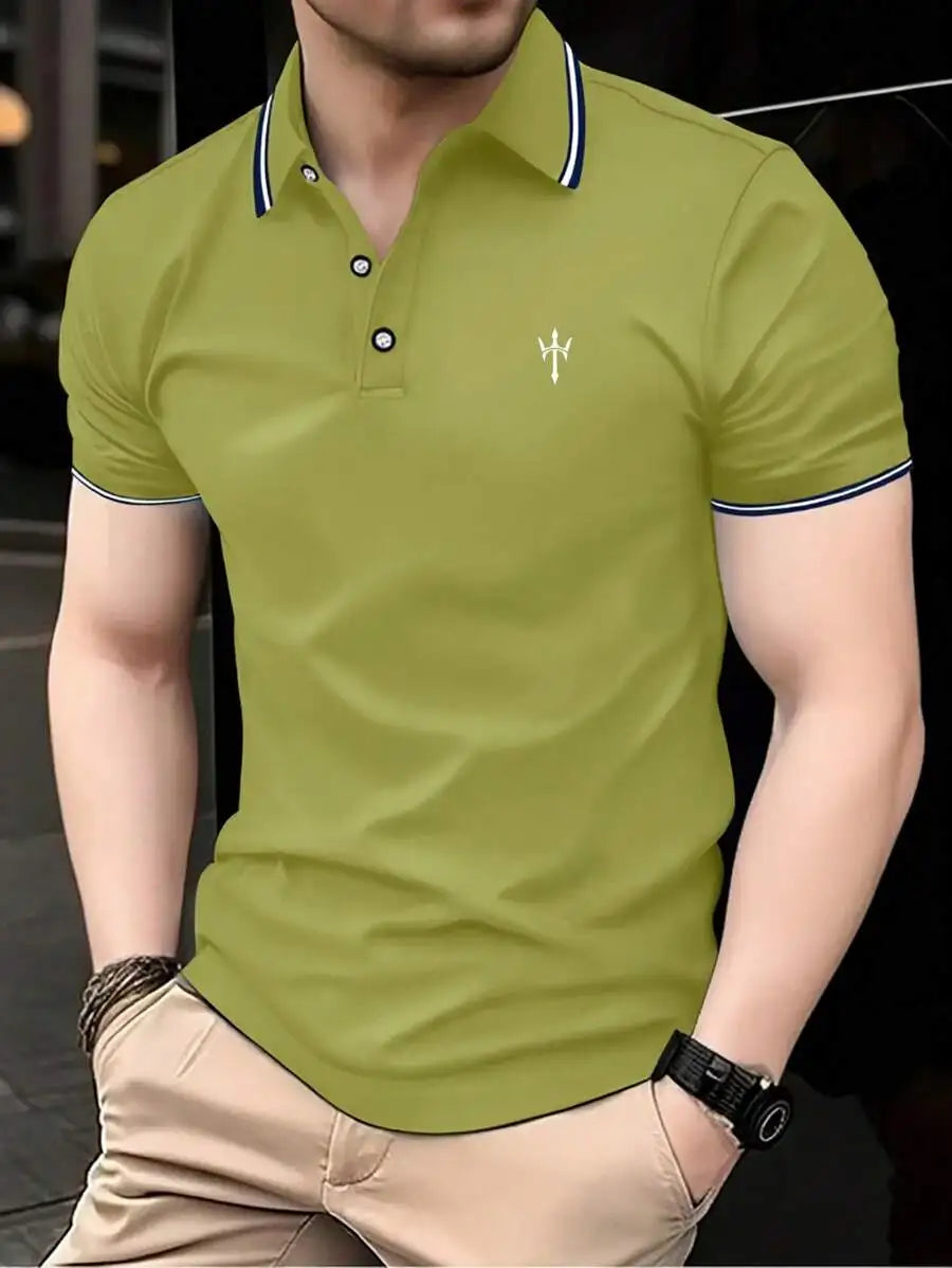Men's Navy Blue Casual Short Sleeve Polo Shirt with Contrast Trim