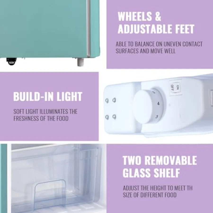 Dual Door Refrigerator with Removable Glass Shelves and LED Light Full Size for Home Kitchen Blue