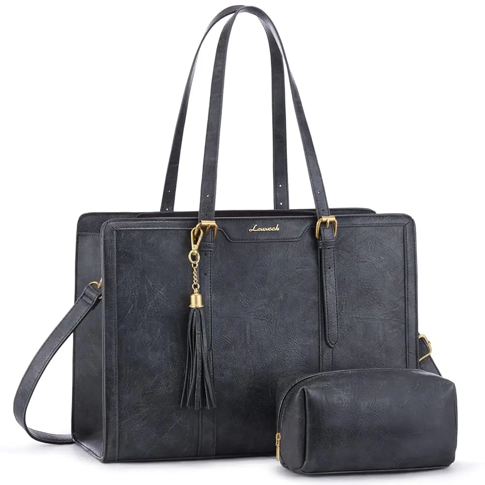 Laptop Bag for Women Vintage Leather Work Tote 15.6 inch Large Capacity Computer Bag with Clutch Purse for Teacher,Office,Ca