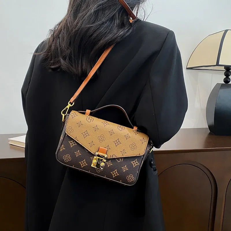 DesignerCurated Square Bag Women's Crossbody Purse  Artistic Floral Print Shoulder & Top Handle Bag with Textured Vegan Leather
