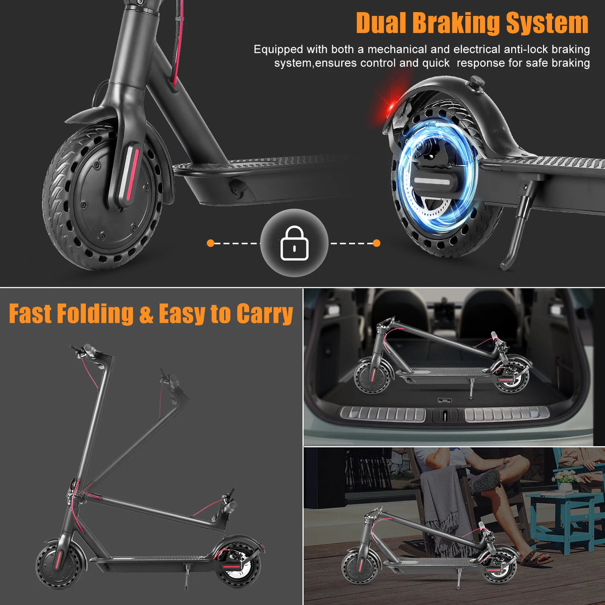 8.5" Solid Tires Electric Scooter 350W 19 MPH Long-Range Portable Foldable Commuting Scooter for Adults with Smart App E Scooter