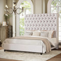 59" Tall Sleigh King Bed Frame Velvet Upholstered Deep-Tufted Solid Wood Legs No Box Spring, Customized