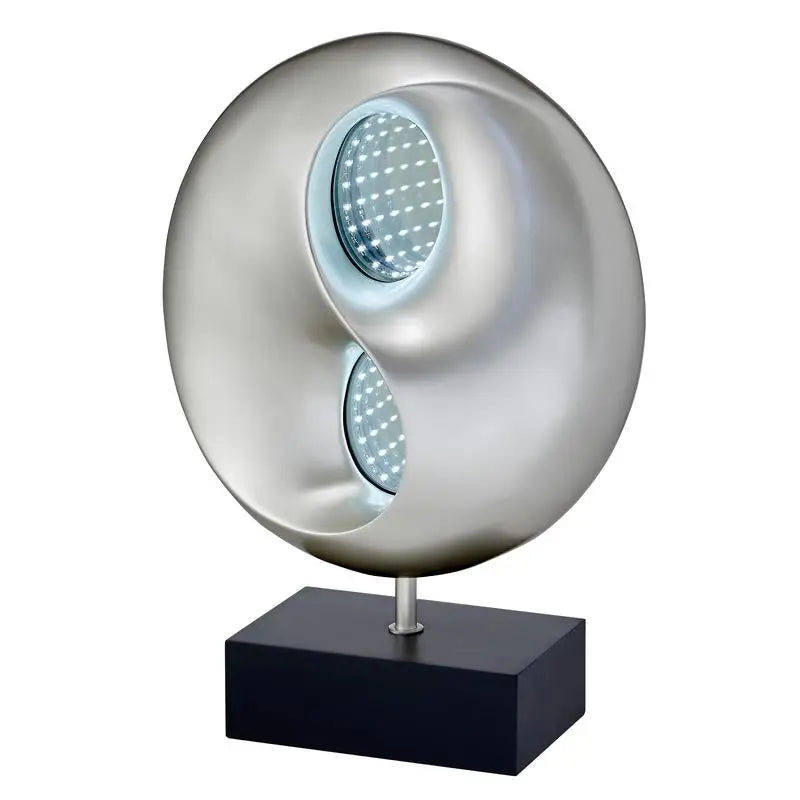 Ultra-Modern LED Table Lamp with Infinity Mirror, Black and Silver Finish, Antique Night Light for Bedroom Use