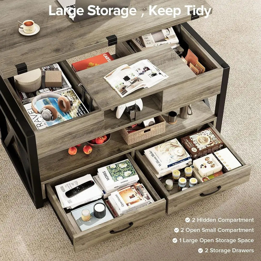 40" Lit Top Coee Table,4 in 1 Multi-unction Lit Coee Tables with Storage Ders and Hidden Comparen,armhouse Coee Table with Litin