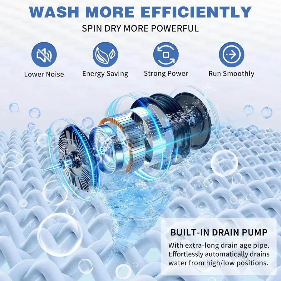 Full Automatic Washing Machine 17.8Lbs Top Load Portable Washer with Drain Pump 8 Wash Programs 5 Water Levels 2 in 1 Washer an